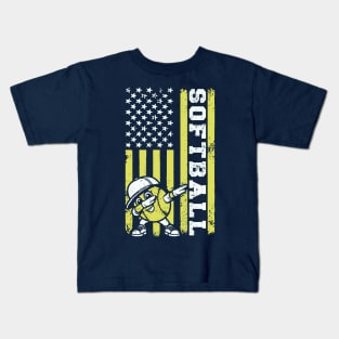 Softball American Flag Kids T-Shirt